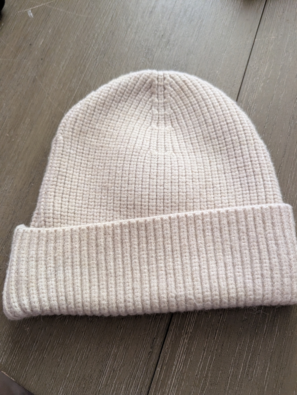 Designer Inspired Cream Ribbed Knit Beanie - Picture 3 of 4